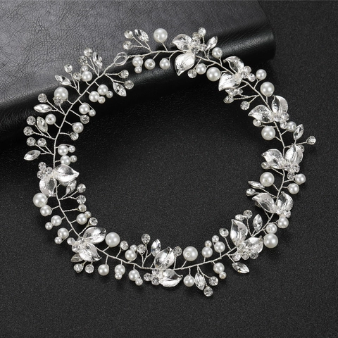 Handgefertigte Silber Legierung Braut Haar Rebe Mit Künstlicher Perle Strass Elegante Hochzeit Twist Haarkette Stirnband Damen