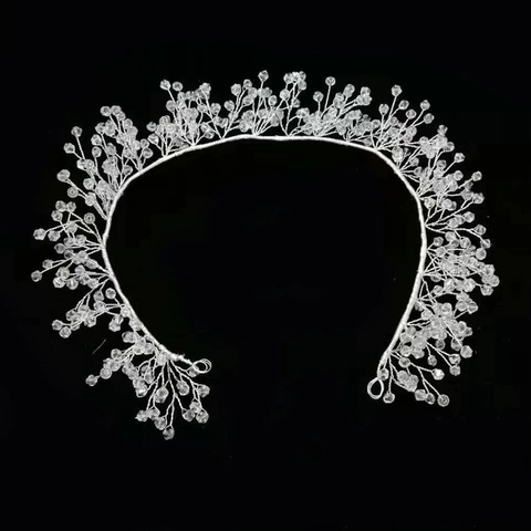 Tocado de Novia Hecho a Mano Diadema de Flores de Cristal y Perlas Artificiales Oro Plata Aleación Rama Accesorios para el Cabello