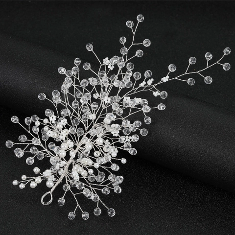Vite per Capelli da Sposa in Argento Fatta a Mano Con Cristalli e Perle Artificiali Copricapo da Sposa Foglia per Gioielli Donna