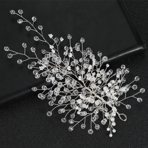 Vite per Capelli da Sposa in Argento Fatta a Mano Con Cristalli e Perle Artificiali Copricapo da Sposa Foglia per Gioielli Donna