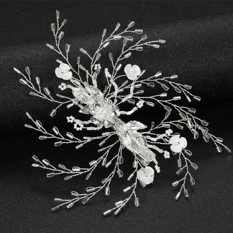 Fermaglio per Capelli da Sposa con Fiore Argento Fatto a Mano Lega Strass Perla Artificiale Foglia Botanica Accessori Sposa