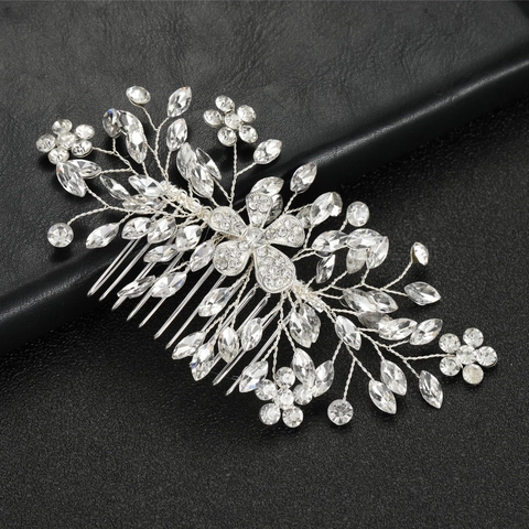 Silber Braut Haarkamm Handgewebt Legierung Blume Strass Seitenkamm Für Hochzeit Party Damen Elegant Kopfschmuck Haar Accessoires