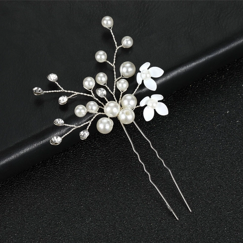 Accesorios para el Cabello de Novia Boda Flor Blanca Perla Artificial Horquilla en U Oro Plata Strass Horquillas Hechas a Mano
