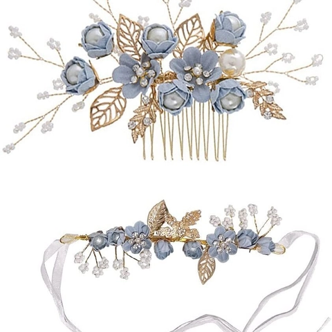Peine de Pelo Floral Rosa Hecho a Mano Perla Artificial Strass Novia Boda Dama de Honor Accesorios para el Cabello Mujer Fiesta Adorno