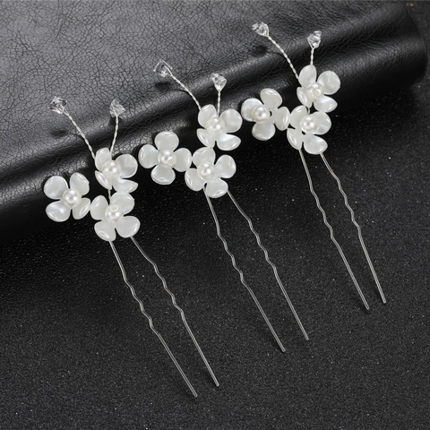 Palillos para el Pelo con Flores de Perlas Artificiales Hechos a Mano Horquillas en Forma de U Aleación Joyería Nupcial Boda Mujer