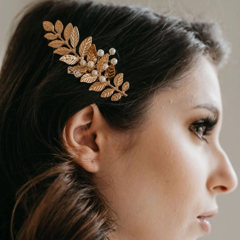 Peine de Pelo de Hoja Hecho a Mano Con Perlas Artificiales de Imitación y Cristales Tocado Vintage Para Boda Banquete Mujer Joyería