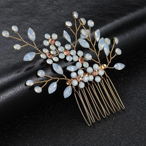 Pettine da Sposa Matrimonio Elegante Lega Strass Vetro Perla Artificiale Floreale Copricapo Accessorio Capelli Fatto a Mano Donna Sposa