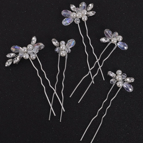 Kristall Künstliche Perlen U-Förmige Haarnadeln Silber Gold Legierung Blumen Strass Braut Haarspangen Für Hochzeit Party Damen Elegante Schmuck Accessoires