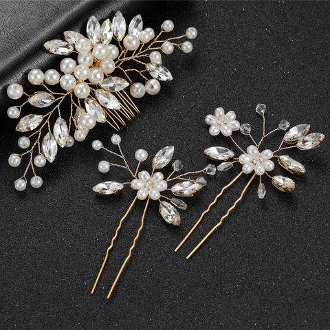 Accessori per Capelli da Sposa in Lega con Künstliche Perle e Cristalli Oro Argento Pettine per Capelli e Forcine Donna Gioielli