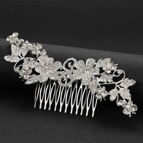 Elegant Alloy Flower Butterfly Hair Comb Bridal Wedding Hair Accessories Inlaid Rhinestone Gold Silver Hair Jewelry For Women