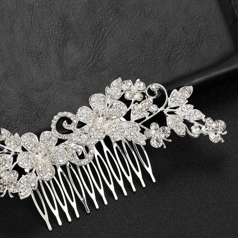Elegant Alloy Flower Butterfly Hair Comb Bridal Wedding Hair Accessories Inlaid Rhinestone Gold Silver Hair Jewelry For Women