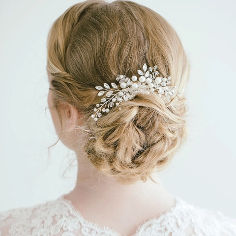 Pettine per Capelli da Sposa Fatto a Mano Elegante Copricapo con Perle Artificiali e Strass Ramo in Filo Metallico Accessori per Capelli da Matrimonio e Banchetto