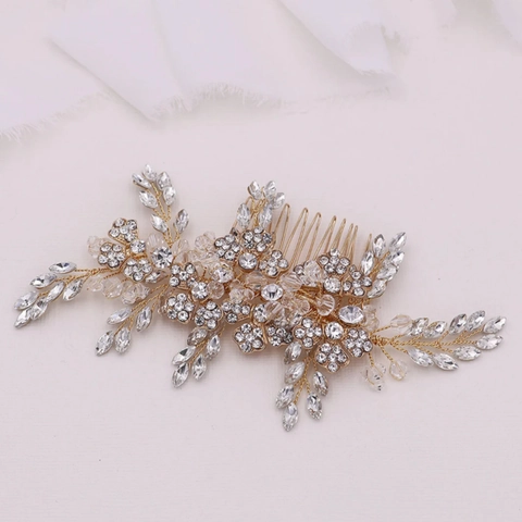 Wedding Bridal Alloy Crystal Hair Comb Elegant Rhinestone Flower Leaf Headpiece For Women Wedding Party Jewelry Accessories