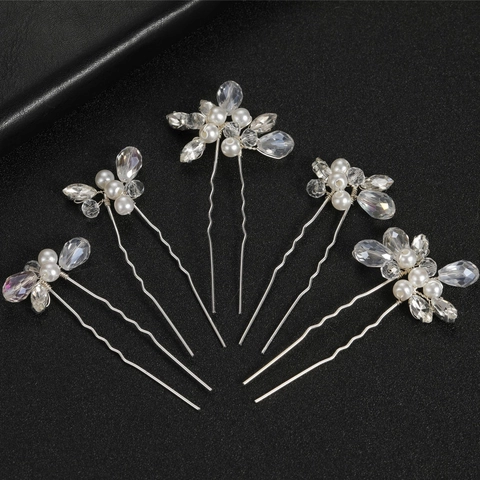 Kristall Künstliche Perlen U-Förmige Haarnadeln Silber Gold Legierung Blumen Strass Braut Haarspangen Für Hochzeit Party Damen Elegante Schmuck Accessoires