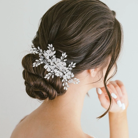 Wedding Bridal Alloy Crystal Hair Comb Elegant Rhinestone Flower Leaf Headpiece For Women Wedding Party Jewelry Accessories