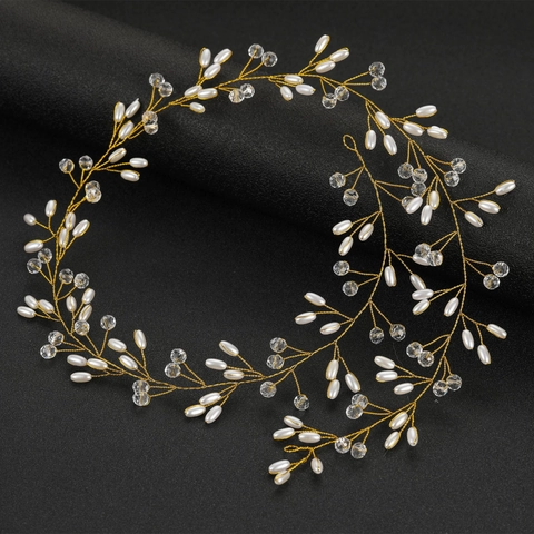Vite per Capelli Sposa Fatta a Mano Perla Artificial Cristallo Cerchietto Matrimonio Filo di Lega Lungo Flessibile per Donna Sposa Festa