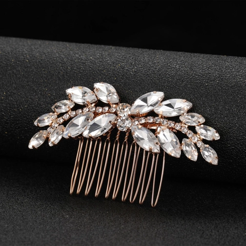 Elegante Pettine per Capelli da Sposa in Lega con Strass a Foglia Vintage in Cristallo Verde Smeraldo per Donna Gioielli
