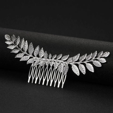 Vintage Metalen Blad Haarkam Voor Dames Elegant Bruiloft Banket Sieraden Bladvormige Zijdekam Haaraccessoires