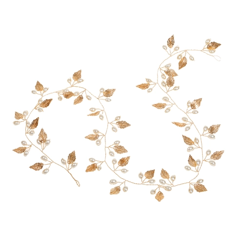 Tralcio per Capelli da Sposa Fatto a Mano in Lega con Foglie e Perle Artificiali Fascia Lunga Gioielli per Capelli Donna Festa