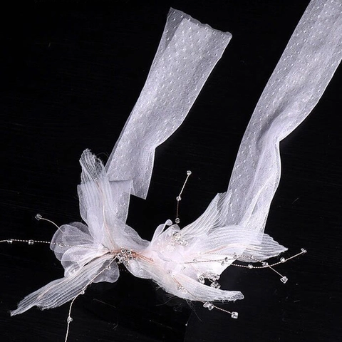 Cerchietto Sposa in Pizzo a Rete con Fiori Bianco Strass Perline di Cristallo Fascia Matrimonio Romantico Gioielli per Capelli Donna