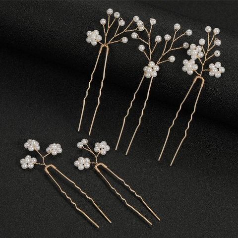 Forcine per Capelli Sposa Fiore Perle Artificiali Oro Lega Filo Fatto a Mano Fiori Banchetto Accessori Gioielli Capelli