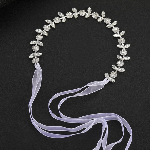 Cerchietto da Sposa in Lega di Strass con Design a Foglia Floreale Catena per Capelli con Nastro per Matrimonio Festa Donna Gioielli