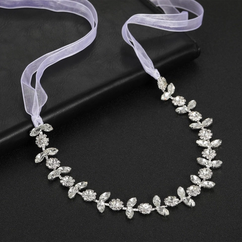 Cerchietto da Sposa in Lega di Strass con Design a Foglia Floreale Catena per Capelli con Nastro per Matrimonio Festa Donna Gioielli