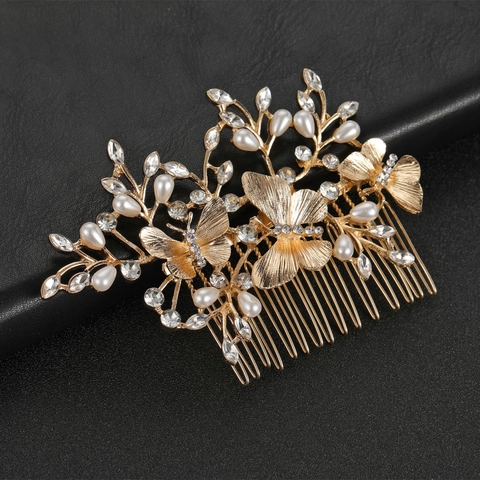 Elegante Pettine per Capelli da Sposa in Lega a Farfalla Con Strass e Perla Artificiale Decorativo per Matrimoni e Banchetti