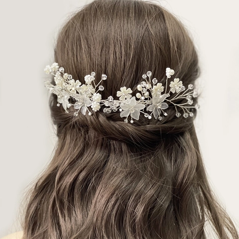 Pettini per Capelli a Fiore Sposa Fatti a Mano Elegante Lega Perla Artificiale Strass Copricapo Floreale per Matrimonio Festa Donna Gioielli