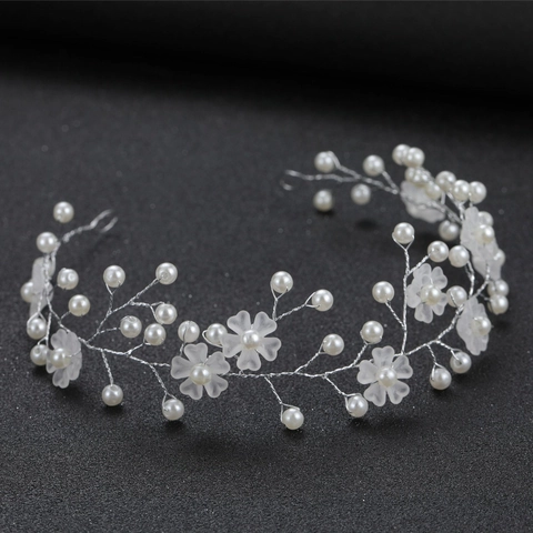 Vite per Capelli da Sposa Fatta a Mano Filo Oro Argento Perla Artificiale Fiore Satinato Cerchietto per Matrimonio Banchetto Donna Accessori per Capelli