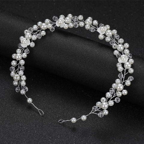 Fascia per Capelli da Sposa Fatta a Mano con Perle Artificiali e Strass Design a Fiori Catena Morbida in Oro e Argento per Donna