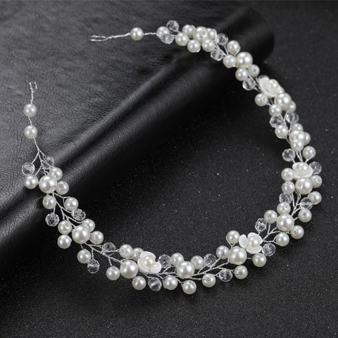 Fascia per Capelli da Sposa Fatta a Mano con Perle Artificiali e Strass Design a Fiori Catena Morbida in Oro e Argento per Donna