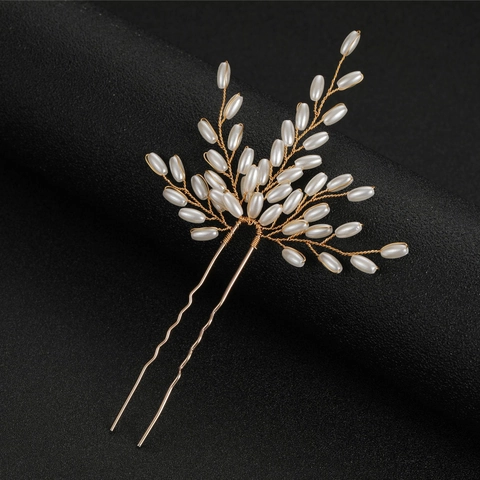 Spillone per Capelli a Forma di U con Perle Artificiali e Spighe di Grano Fatto a Mano Elegante Gioielli per Sposa Donna