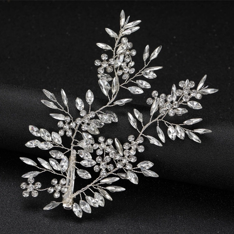 Luxury Handmade Marquise Rhinestone Hair Clip Bridal Wedding Silver Alloy Vine Hair Side Clip Elegant Floral Party Headpiece For Women