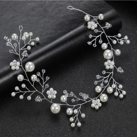 Triciclo a Mano Sposa Perla Artificiale Strass Vite di Capelli Elegante Copricapo da Sposa per Donna Accessori Oro Argento