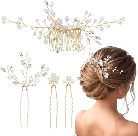 Accessori per Capelli da Sposa Matrimonio Fatti a Mano Perle Artificiali Strass Pettine per Capelli Forcine a U per Donna Gioielli Eleganti