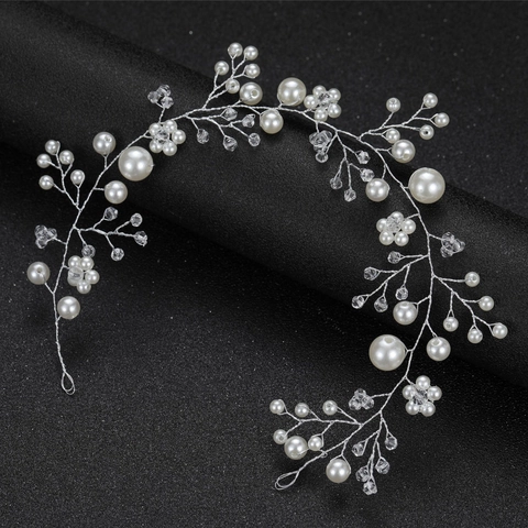 Triciclo a Mano Sposa Perla Artificiale Strass Vite di Capelli Elegante Copricapo da Sposa per Donna Accessori Oro Argento