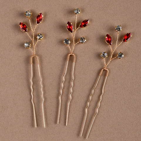 Forcine per Capelli da Sposa a Forma di U in Lega con Strass a Forma di Ramo e Foglia Oro Argento Accessori per Capelli Donna