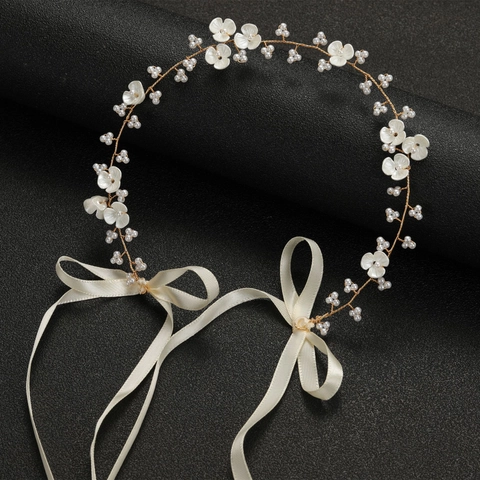 Fascia per Capelli da Sposa Fatta a Mano con Fiori e Perle Artificiali Elegante Copricapo da Matrimonio per Donna Nastro Regolabile Oro Argento