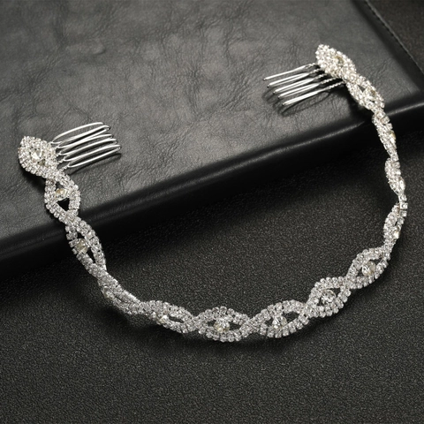 Bridal Wedding Hairband Alloy Rhinestone Head Chain Double Combs Headpiece Silver Gold Wedding Party Jewelry For Women