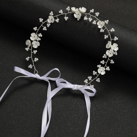 Fascia per Capelli da Sposa Fatta a Mano con Fiori e Perle Artificiali Elegante Copricapo da Matrimonio per Donna Nastro Regolabile Oro Argento