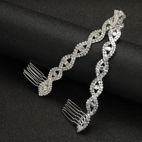 Bridal Wedding Hairband Alloy Rhinestone Head Chain Double Combs Headpiece Silver Gold Wedding Party Jewelry For Women