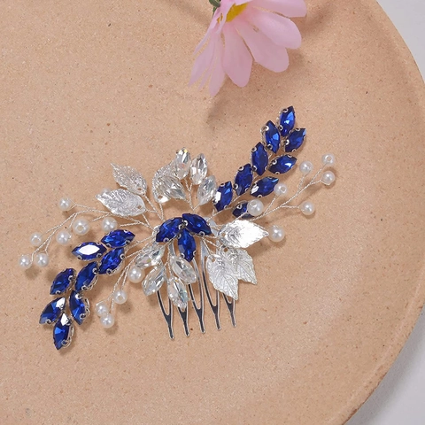 Elegante Pettine per Capelli a Foglia con Strass e Künstliche Perle Sintetiche in Lega per Sposa Matrimonio Gioielli Donna Oro Argento