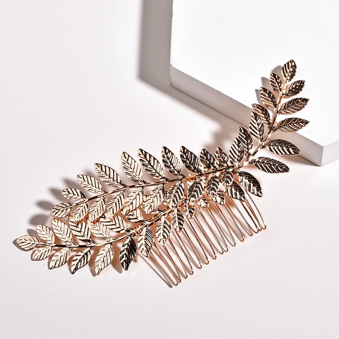 Peigne à Cheveux en Alliage Design de Feuille Style Occidental pour Femme Mariage Bijoux de Tête Or Argent Élégant