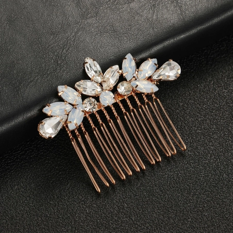 Eleganter Legierung Strass Braut Haarkamm Blumen Blatt Muster Hochzeit Seitenkamm Für Damen Party Haar Styling Schmuck Zubehör