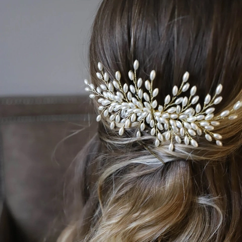 Pettine per Capelli da Sposa Fatto a Mano Design a Spiga di Grano Con Perle Artificiali Accessori per Capelli in Lega per Donna