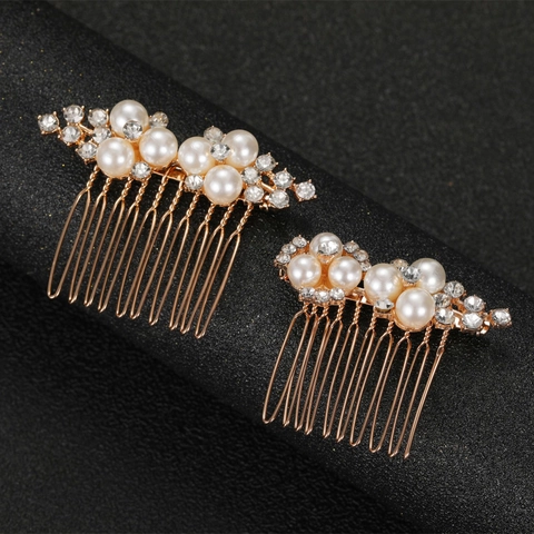 Pettine per Capelli in Lega con Fiori Perle Artificiali e Strass per Donna Accessori Capelli Sposa Oro Argento