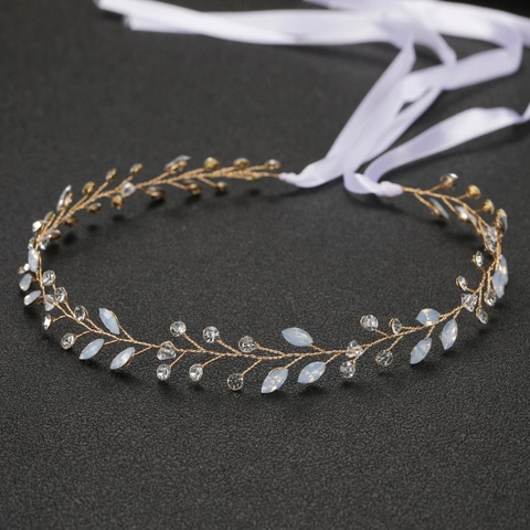 Braut Haarranke Hochzeit Handgefertigt Gold Silber Strass Kristall Kopfschmuck Böhmisches Haarband Mit Satinband Schmuck