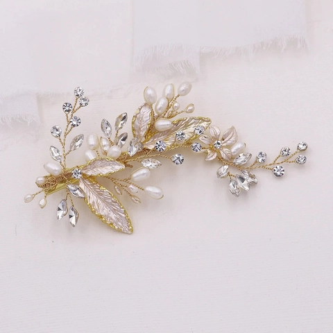 Fatto a Mano Lega Perla Artificiale Strass Clip per Capelli Sposa Elegante Floreale Foglia Clip Laterale Matrimonio Gioielli per Donna