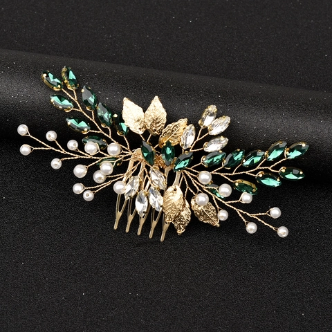 Elegante Pettine per Capelli a Foglia con Strass e Künstliche Perle Sintetiche in Lega per Sposa Matrimonio Gioielli Donna Oro Argento